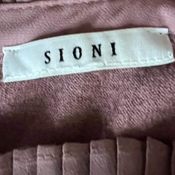Sioni Mauve Crewneck Sweater with Long Semi Sheer Pleated Sleeves Size S - Picture 6 of 7